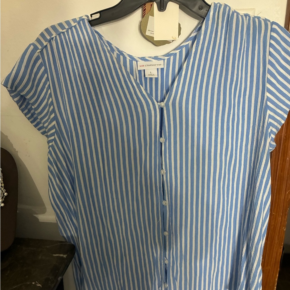Liz Claiborne Blue and White Striped Blouse